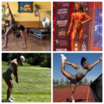 Silhouette of a person meditating in lotus pose against teal background.